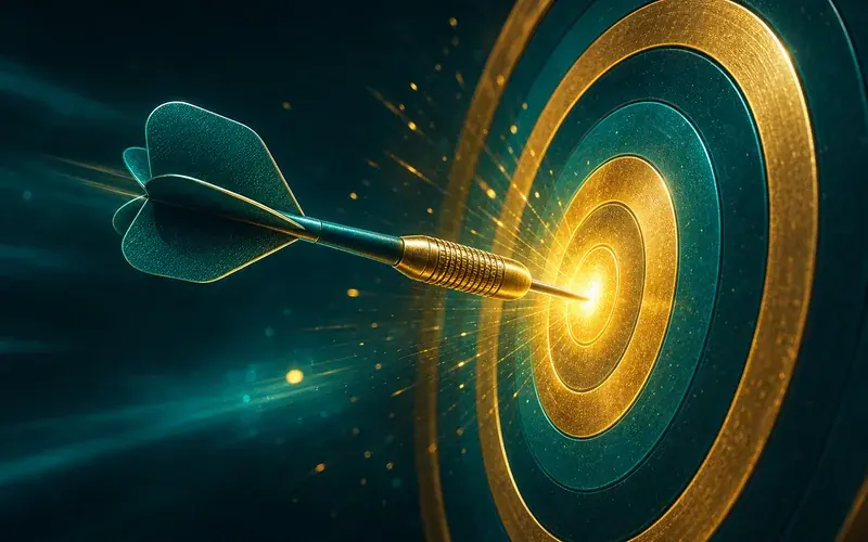 Dart hitting a glowing bullseye target