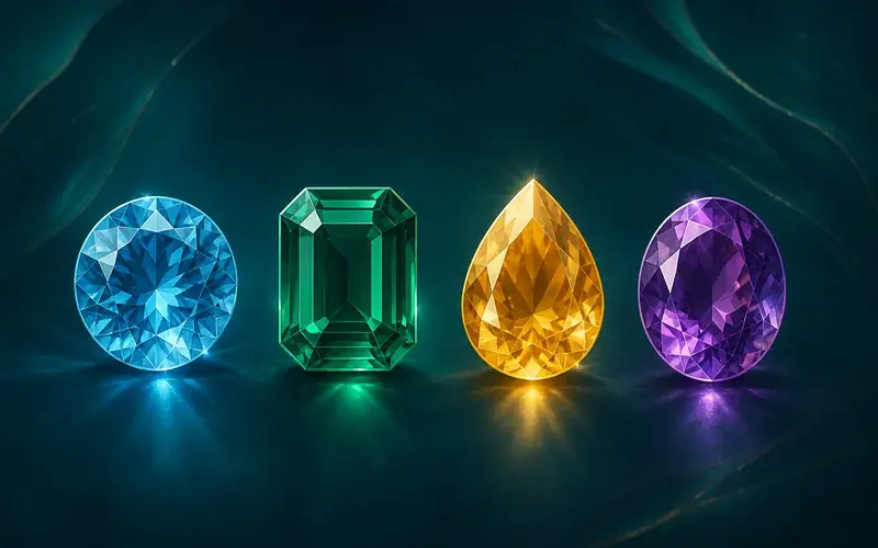 Four radiant gemstones representing core company values