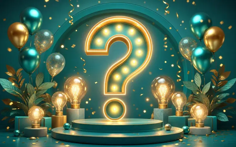 Giant glowing question mark surrounded by lightbulbs
